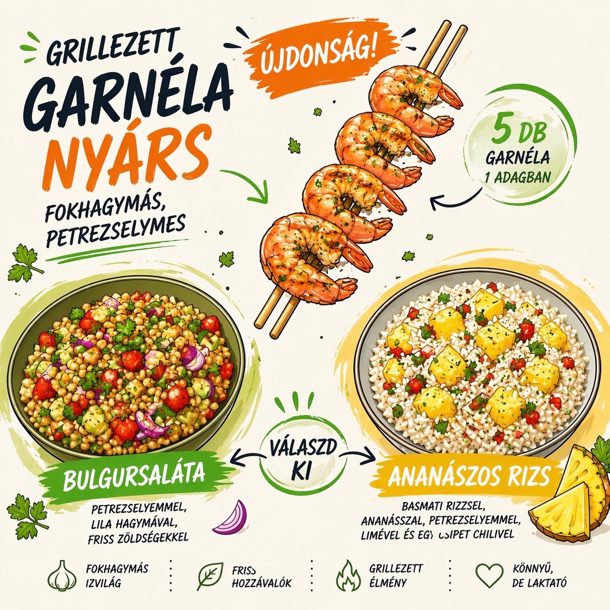 Grillezett Garnéla Nyárs – választható körettel