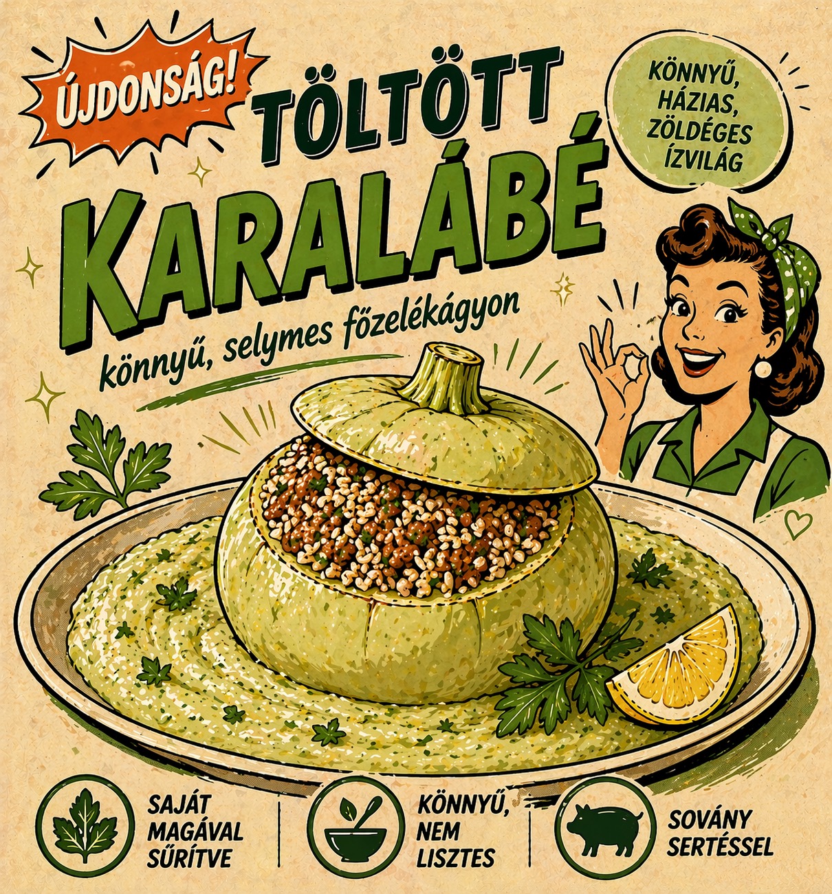 Töltött Karalábé – selymes főzelékágyon